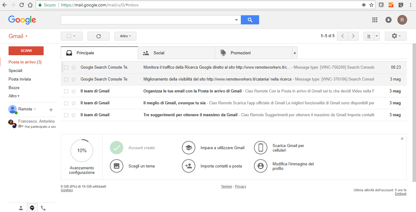Esempio di interfaccia Webmail per Gmail.
